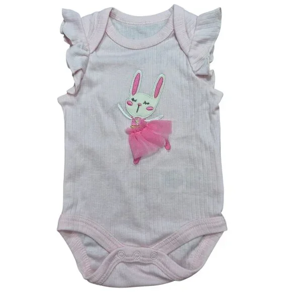 Baby Girls Outfit Set 3M Pink Bunny Romper Blue Knit Ruffle Dres Fits Up To 12M - Picture 7 of 8